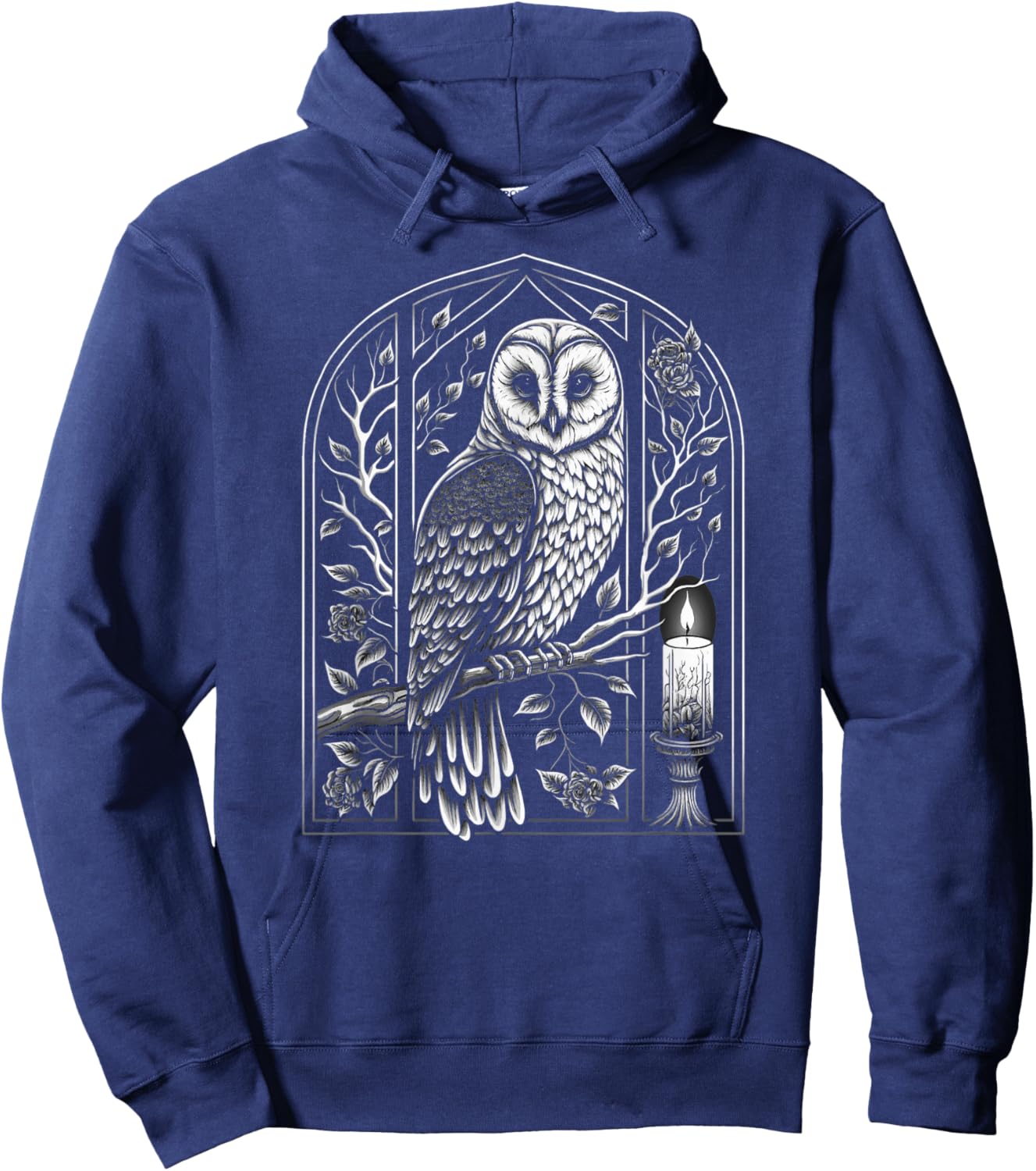 Wiccan Witch Owl With Candle Illustration, Version 1 of 6 Hoodie - Hoodie | Navy
