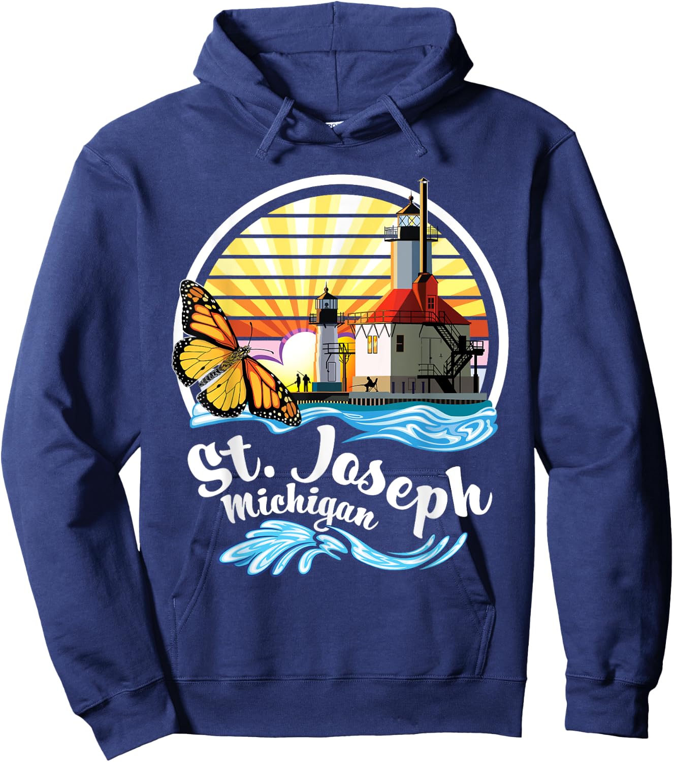 St. Joseph MI Lighthouses & Butterfly at Silver Beach Design Hoodie - Hoodie | Navy