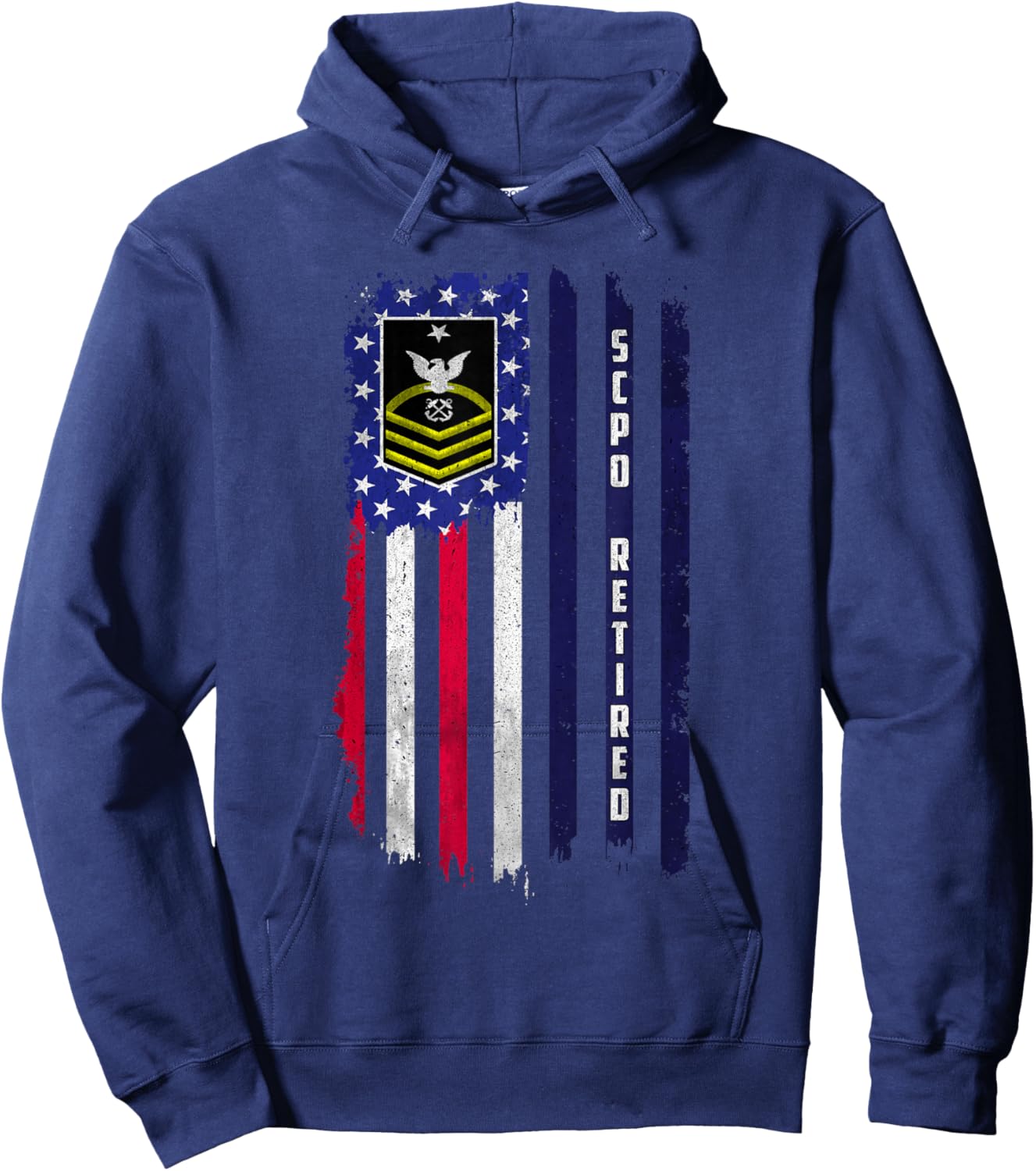 Retired E-8 Senior Chief Petty Officer Rank American Flag Hoodie - Hoodie | Navy