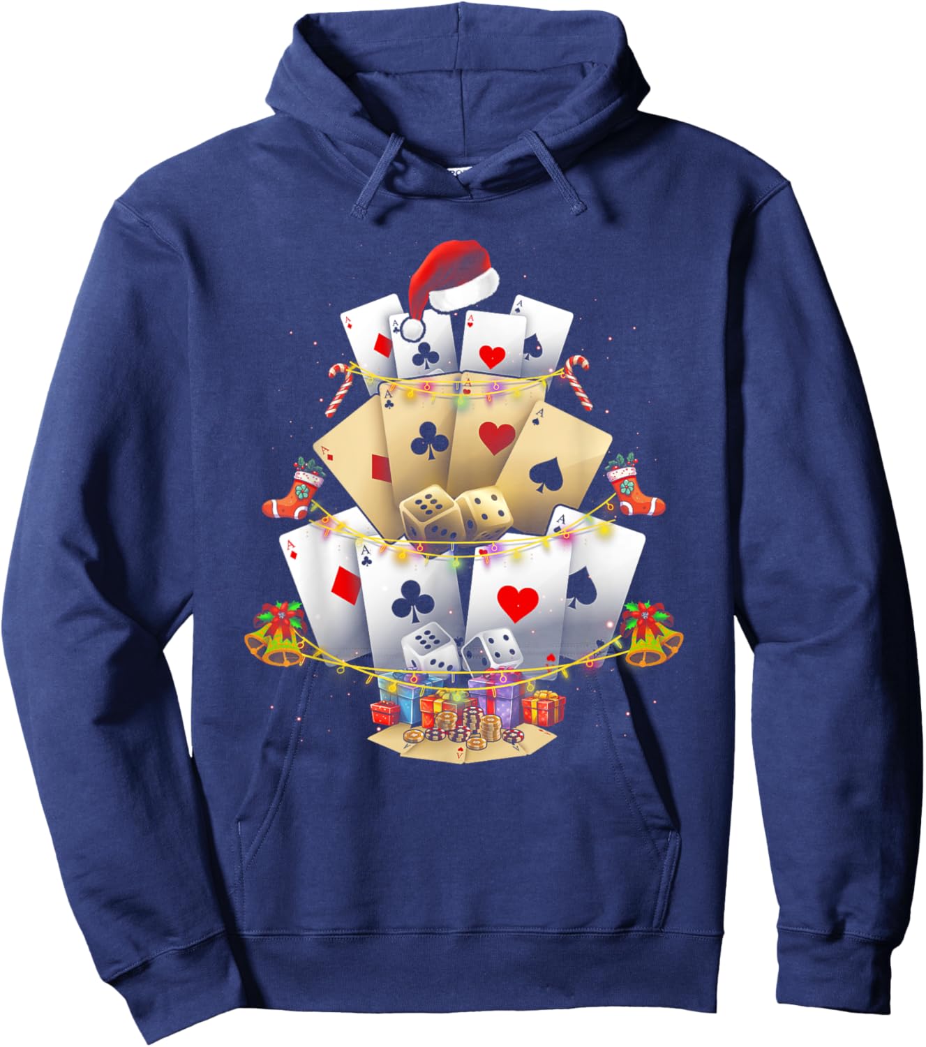 Gambling Poker Game Xmas Lighting Christmas Tree Adult Hoodie - Hoodie | Navy