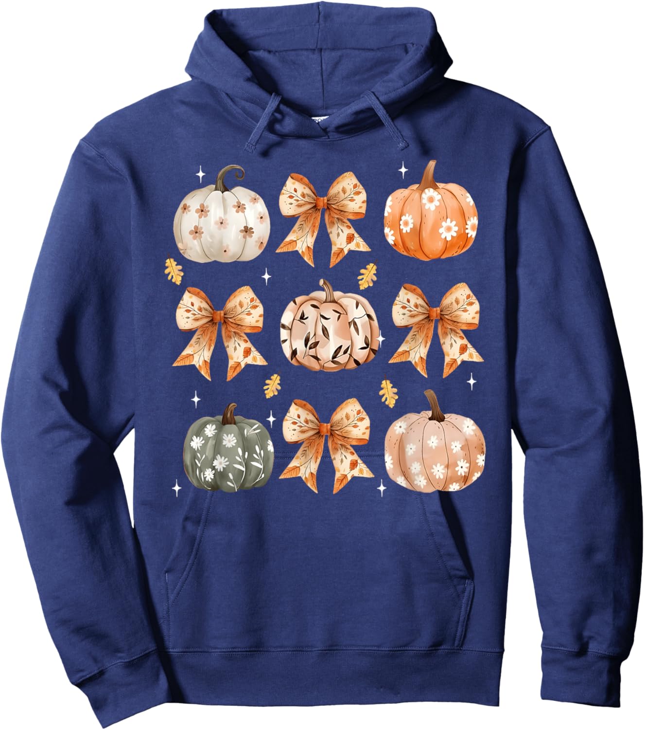 Coquette Bow Floral Pumpkin Thanksgiving Rustic Fall Women Hoodie - Hoodie | Navy
