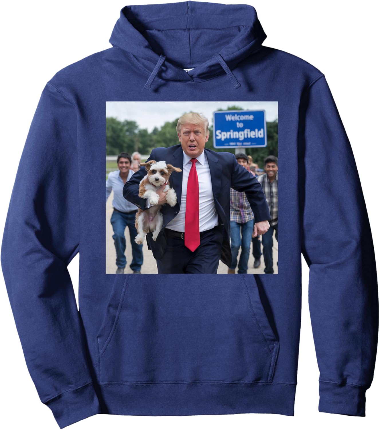 Trump Saving A Dog Funny Political Humor Photo Men Women Hoodie - Hoodie | Navy