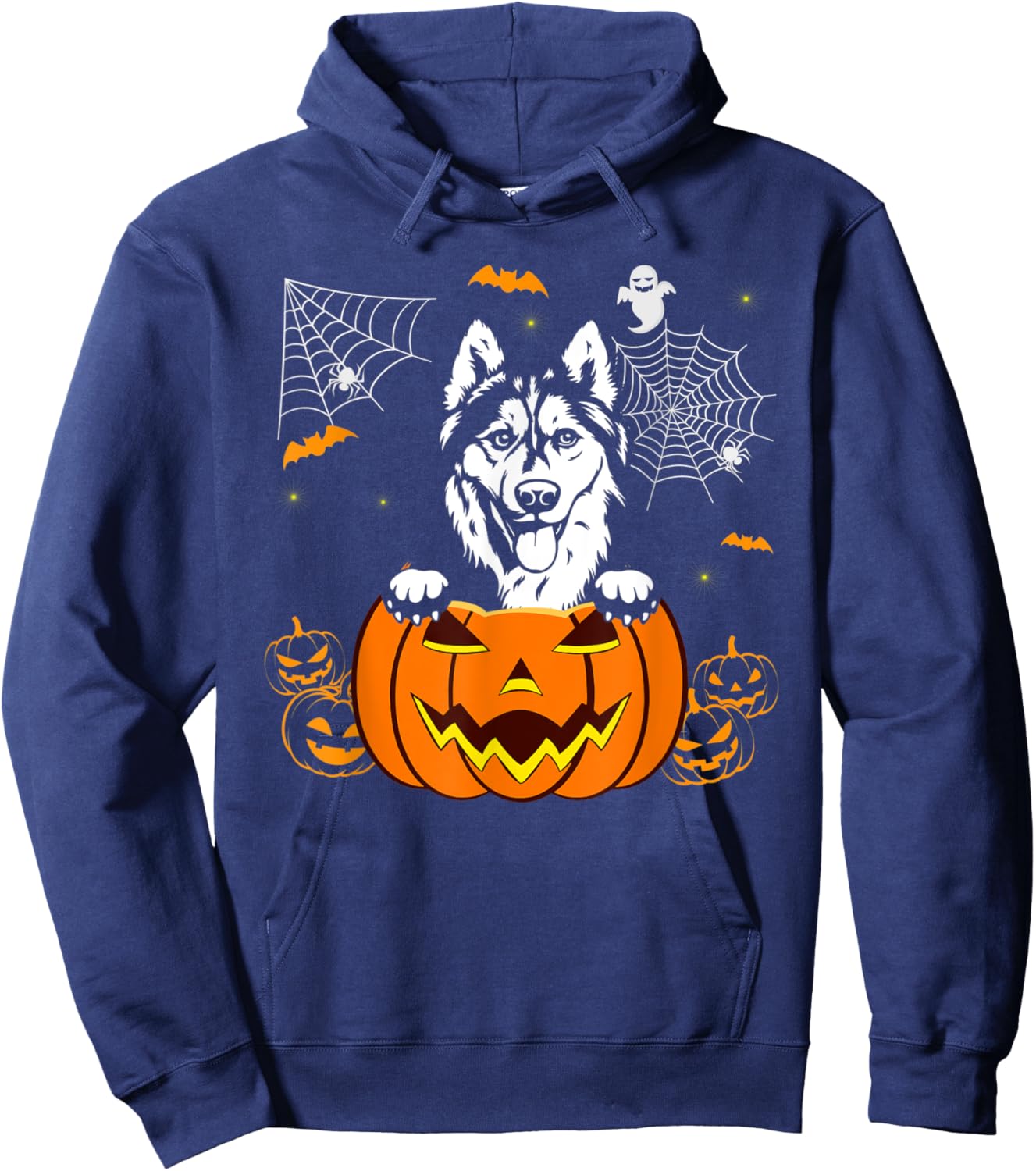 Siberian Husky Pumpkin Funny Halloween Costume Dog Lover Men Women Kids Hoodie - Hoodie | Navy