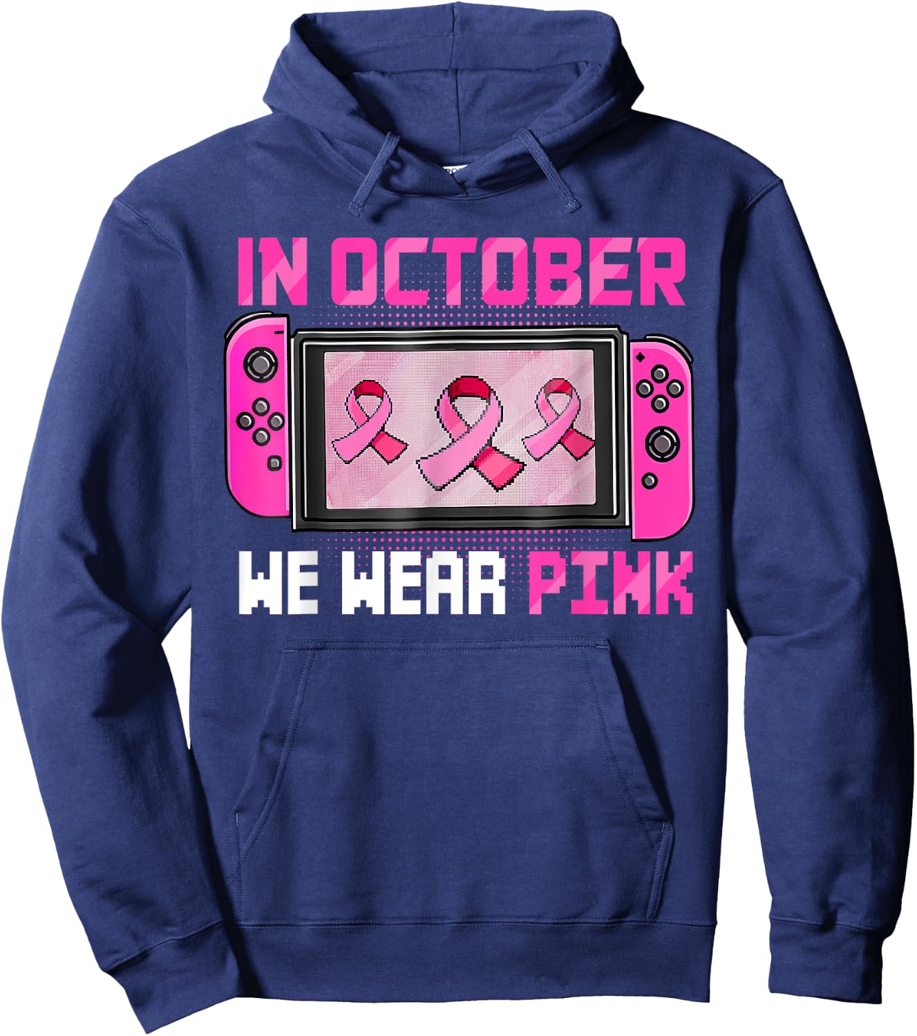 In October We Wear Pink Breast Cancer Gaming Kids Boys Youth Hoodie - Hoodie | Navy