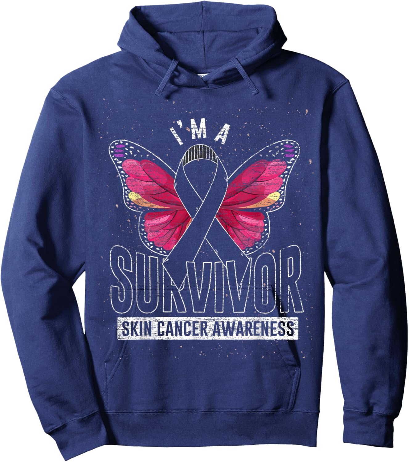 Cancer Survivor Butterfly Melanoma Awareness Skin Cancer Hoodie - Hoodie | Navy