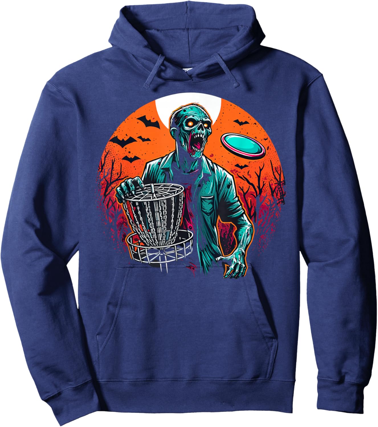 Disc Golf Zombie Halloween Disc Golfer Outfit Basket Disc Hoodie - Hoodie | Navy