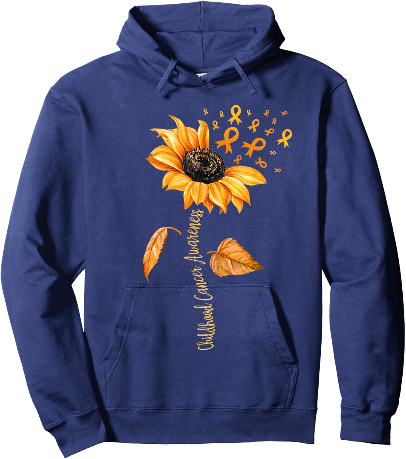 Support Childhood Cancer Awareness Sunflower Gold Ribbon Hoodie - Hoodie | Navy