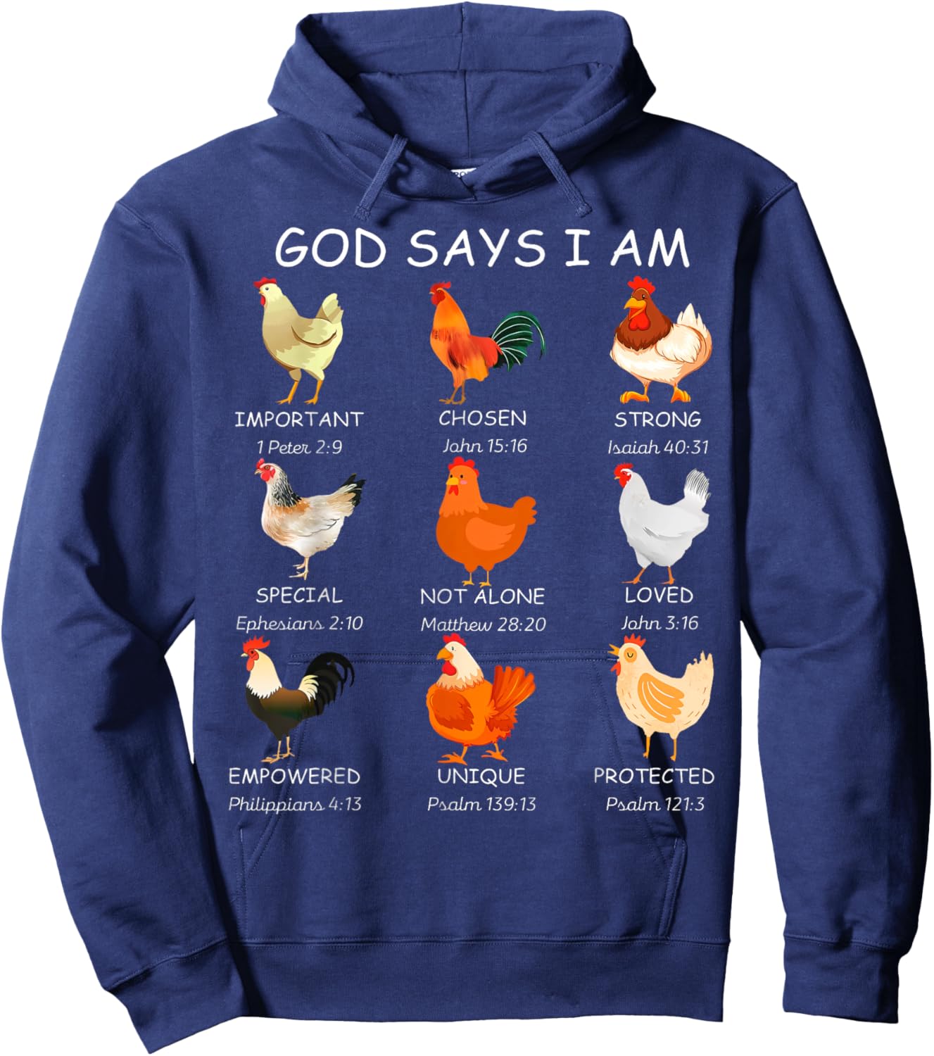 Farm Christian God Says I Am Chickens Bible Verse Religious Hoodie - Hoodie | Navy