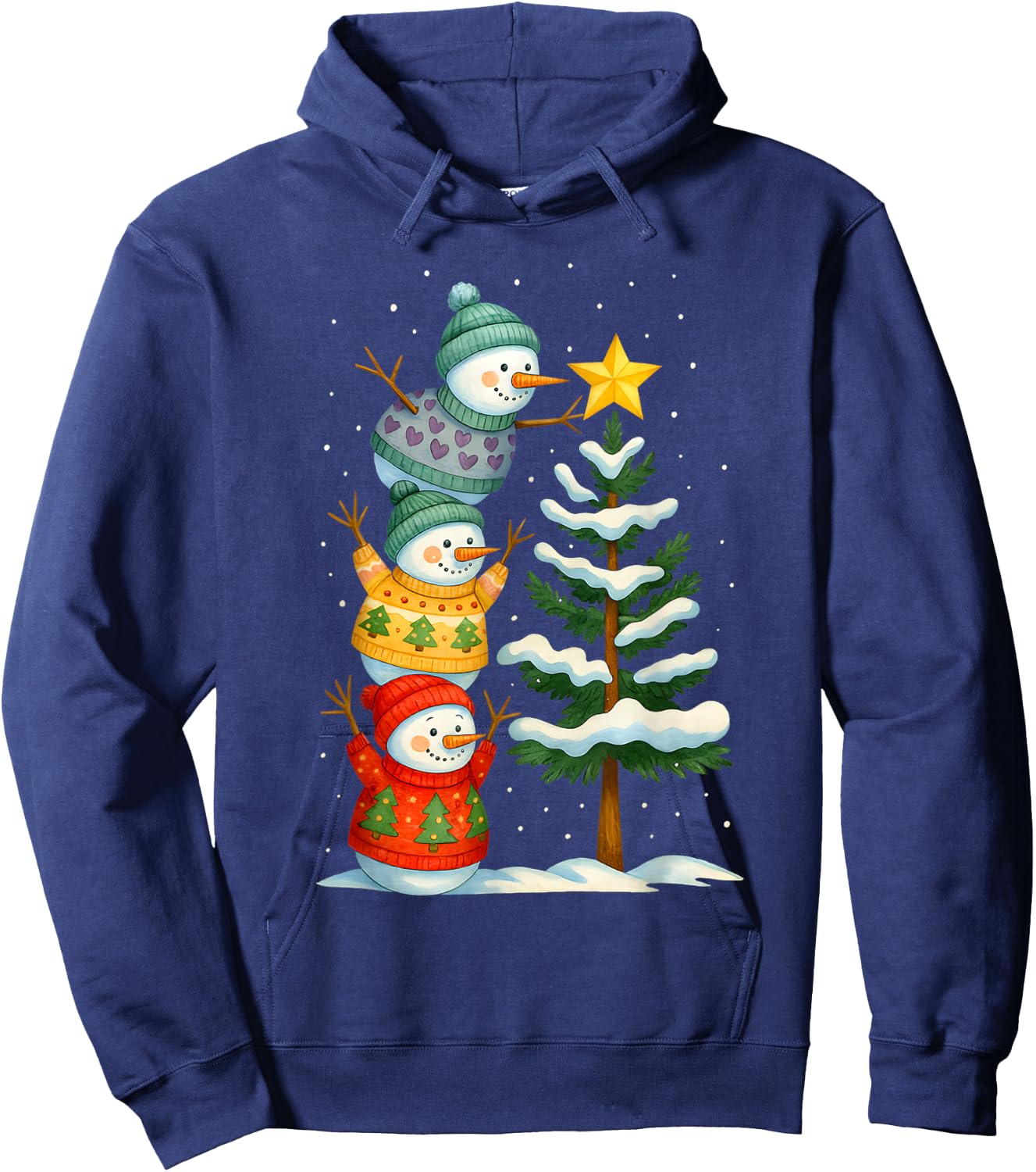 Funny Christmas Snowman Topper Tree Holiday Family Men Women Hoodie - Hoodie | Navy