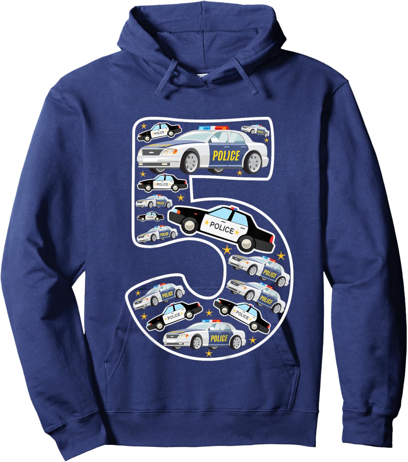 Kids 5 Year Old Police Cars 5th Birthday Policeman Boy Toddler 5 Hoodie - Hoodie | Navy