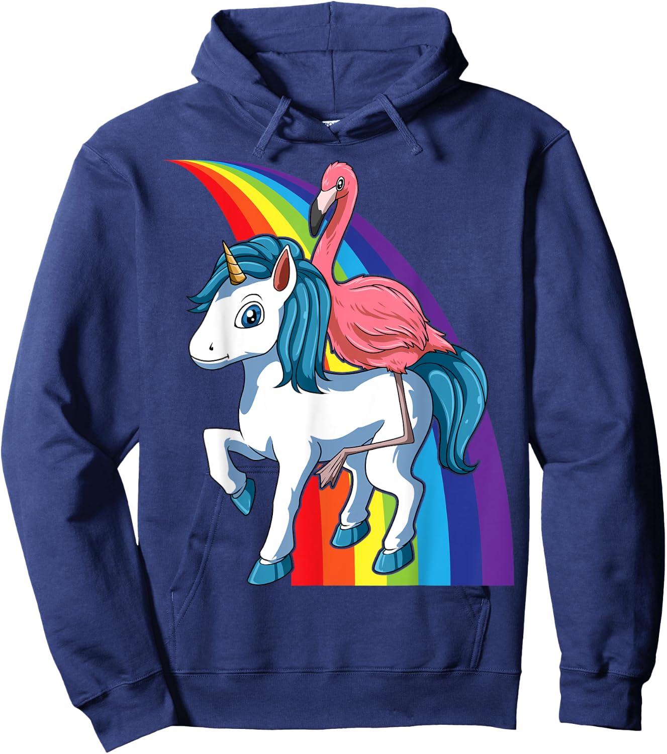 Flamingo Riding Unicorn Rainbow Flamingo Lovers Unicorn Hoodie - Hoodie | Navy