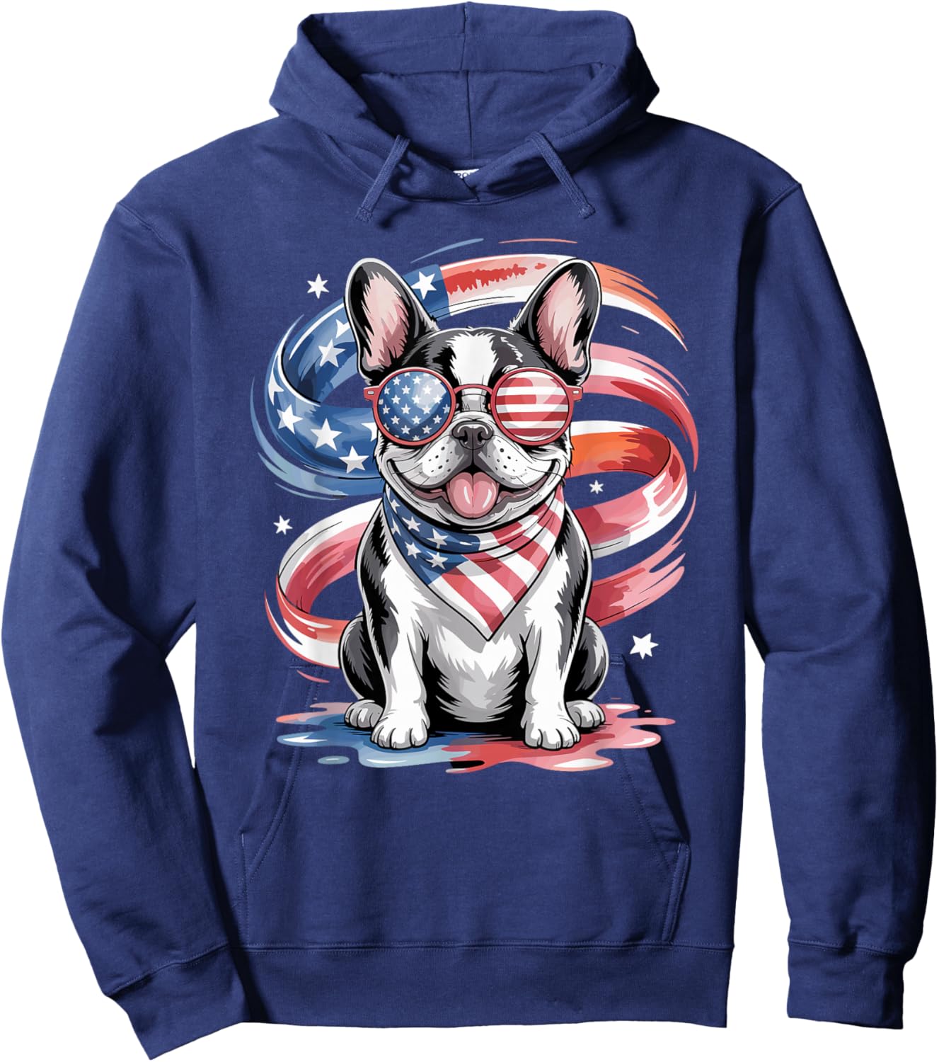 US Flag Watercolor French Bulldog 4th July Hoodie - Hoodie | Navy