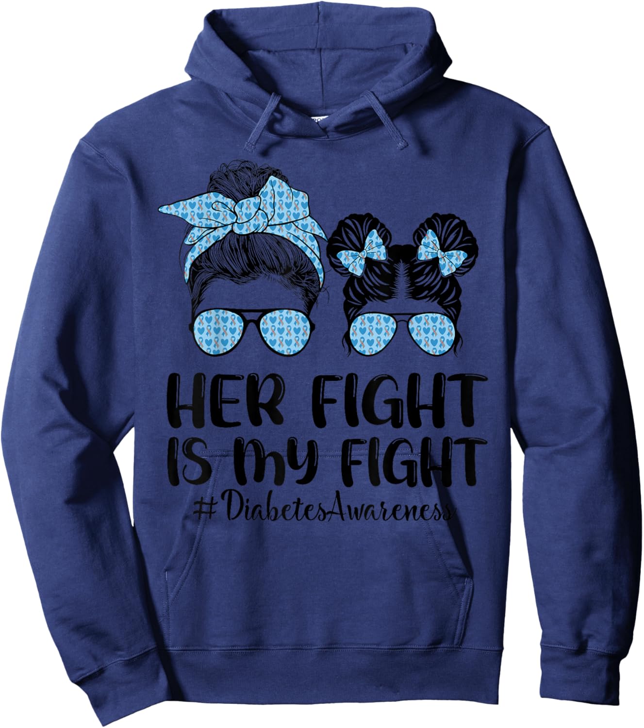 Her Fight Is My Fight Type 1 Diabetes Awareness Messy Bun Hoodie - Hoodie | Navy