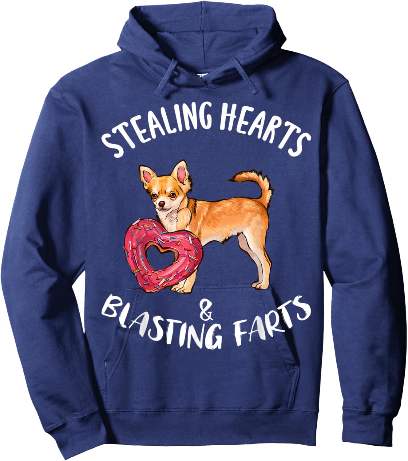 Stealing Heart Blasting Farts Brown Chihuahua Valentines Day Hoodie - Hoodie | Navy