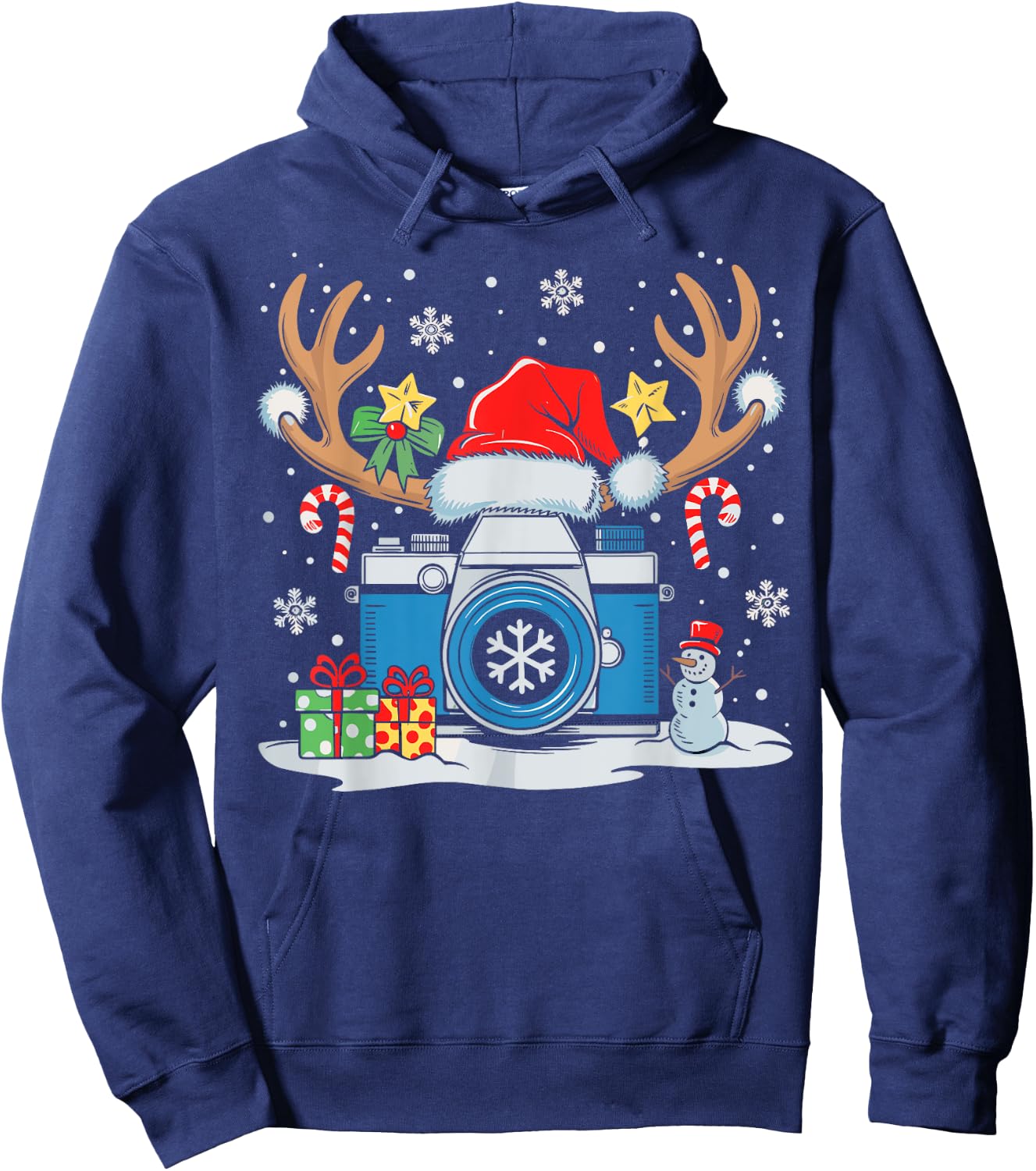 Xmas Photography Santa Hat Reindeer Photographer Christmas Hoodie - Hoodie | Navy