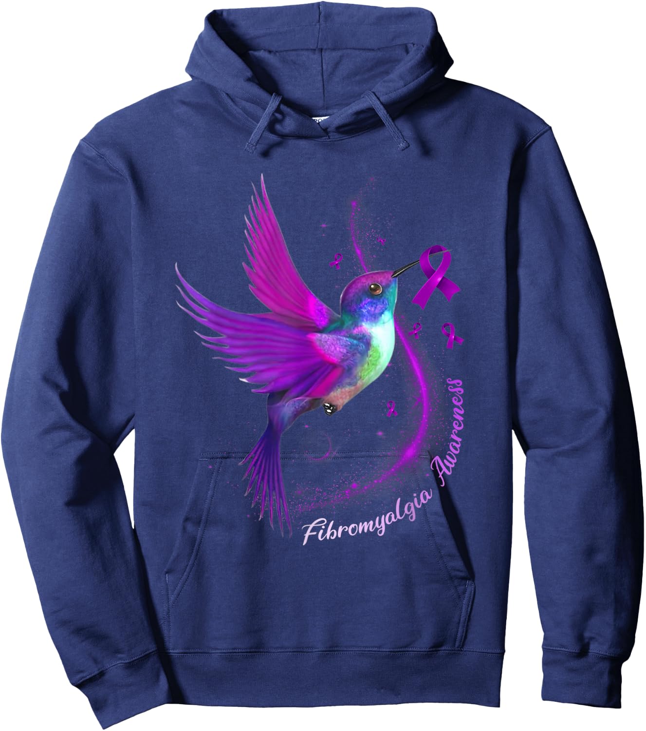 Purple Ribbon Hummingbird Fibromyalgia Awareness Month Hoodie - Hoodie | Navy