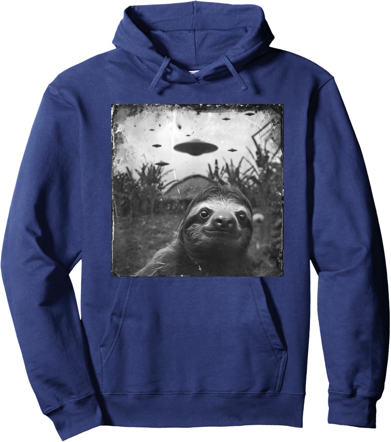 Sloth Selfie UFO Invasion Alien Spaceships Sloth Photo Hoodie - Hoodie | Navy