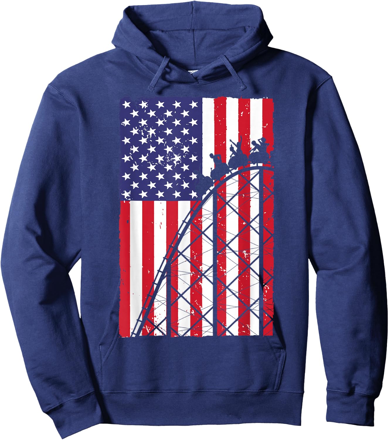 Funny Roller Coaster Art Women Rollercoaster US Flag Hoodie - Hoodie | Navy