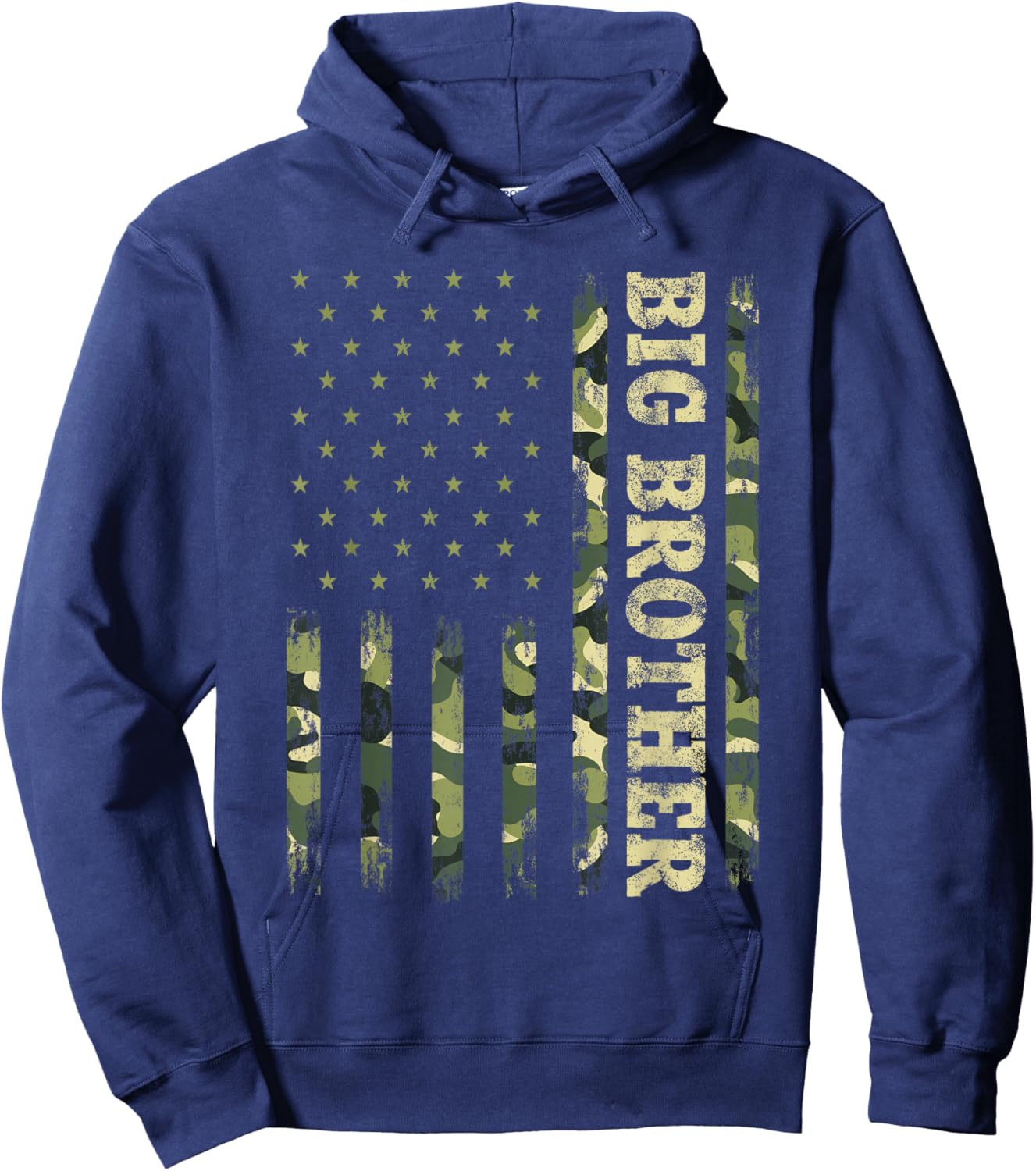 Fathers Day Shirt Bro, Big Brother Camouflage American Flag Hoodie - Hoodie | Navy