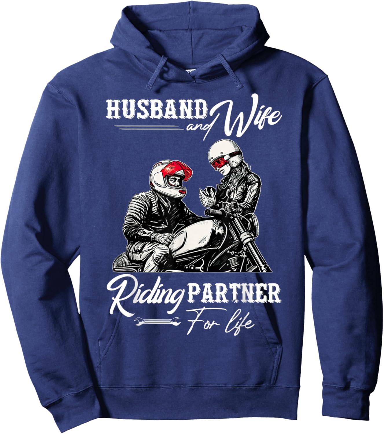 Motorcycle Husband and Wife Riding Partner Riding Couple Hoodie - Hoodie | Navy