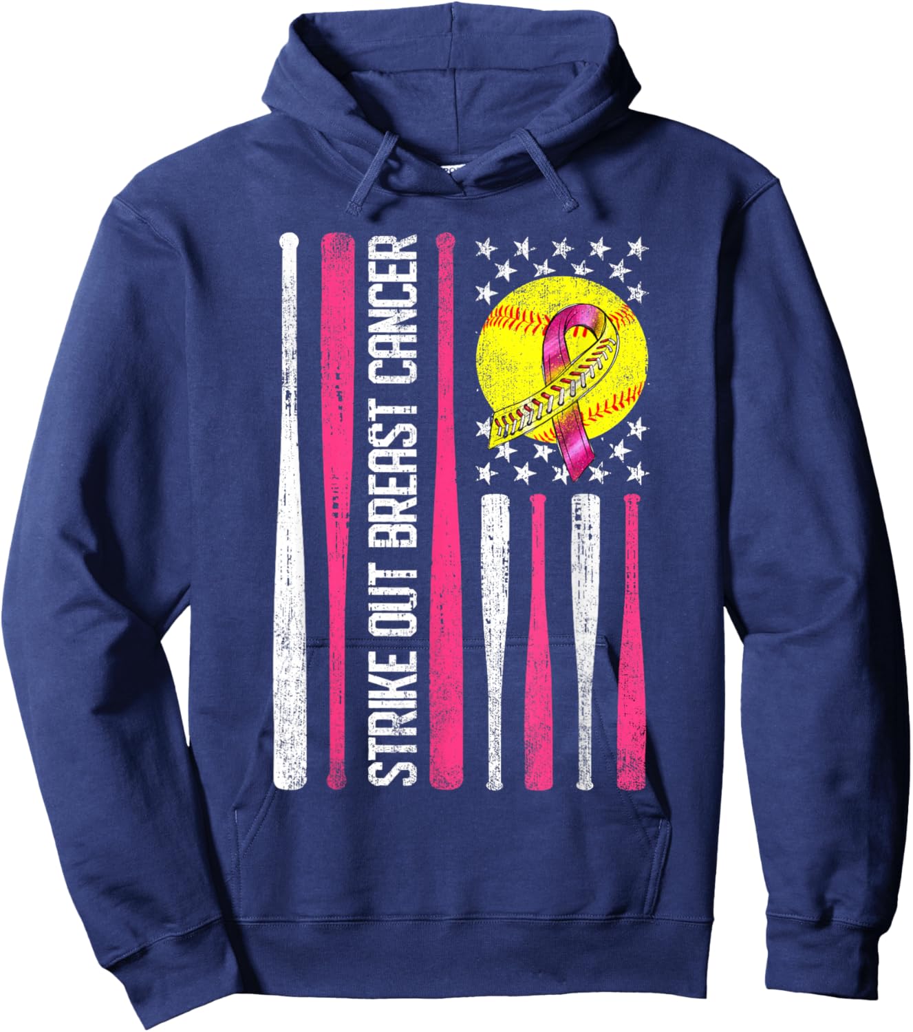 Strike Out Breast Cancer Softball Fight Awareness Men Hoodie - Hoodie | Navy