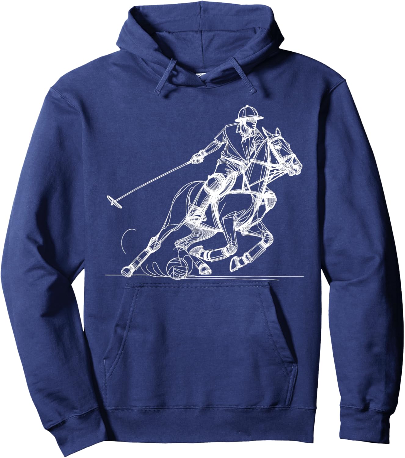Line Art Polo Horseback Riding Horses Equestrian Horse Lover Hoodie - Hoodie | Navy