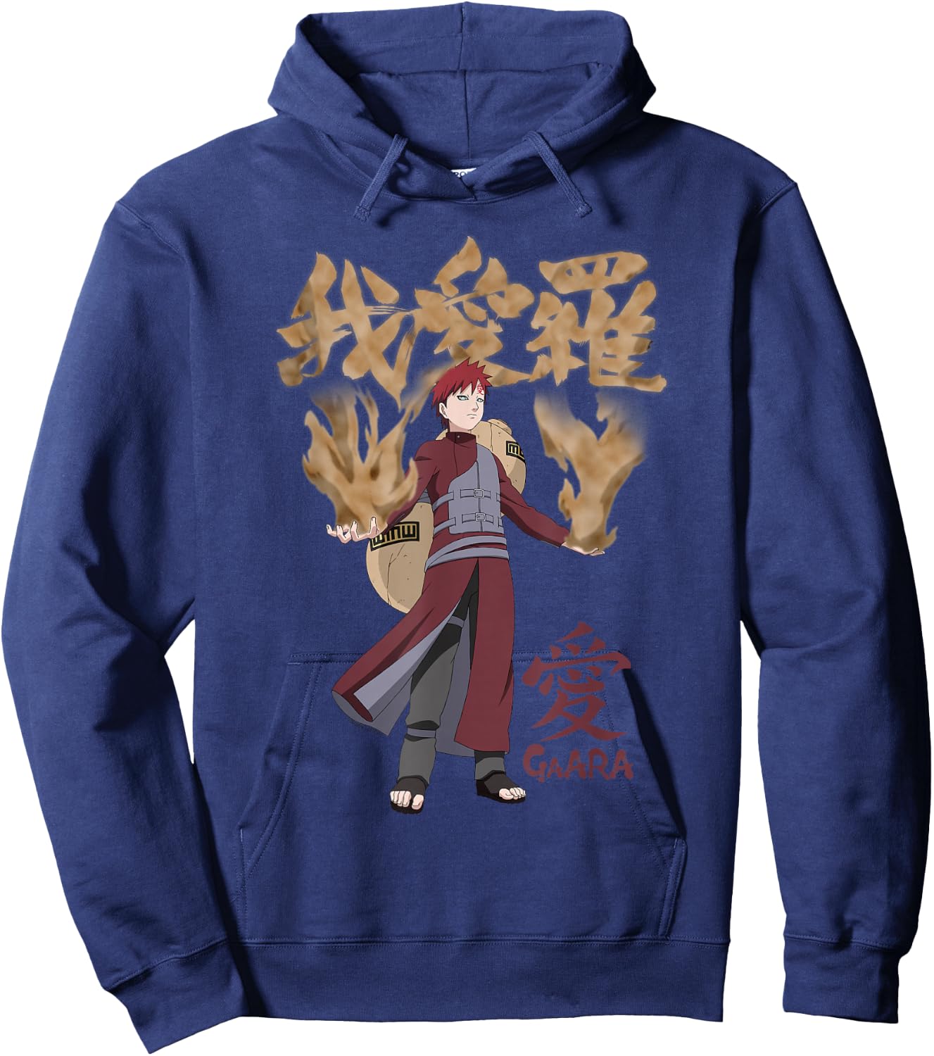 Naruto Shippuden Gaara with Sand and Kanji Anime Hoodie - Hoodie | Navy