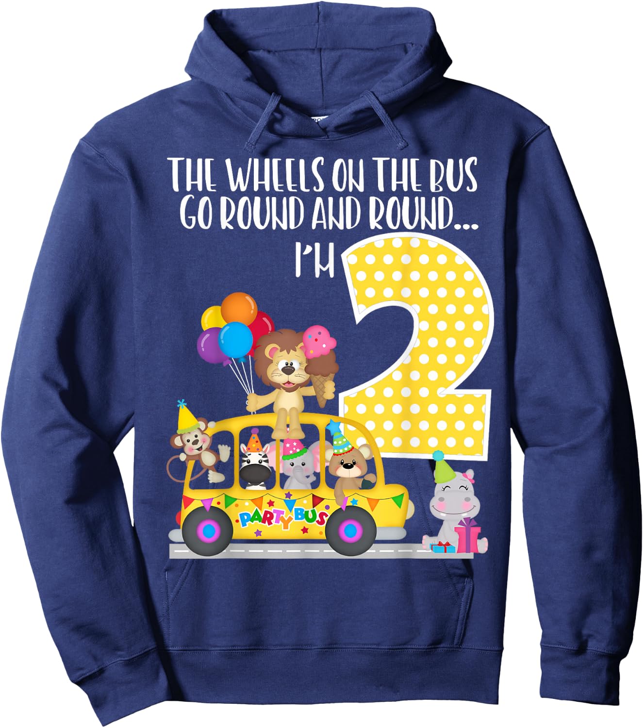 The Wheels On The Bus 2nd Birthday 2 Yrs Old Family Matching Hoodie - Hoodie | Navy