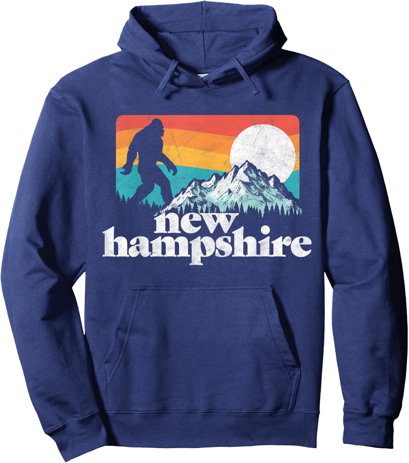 Retro New Hampshire Bigfoot Mountains Hoodie - Hoodie | Navy