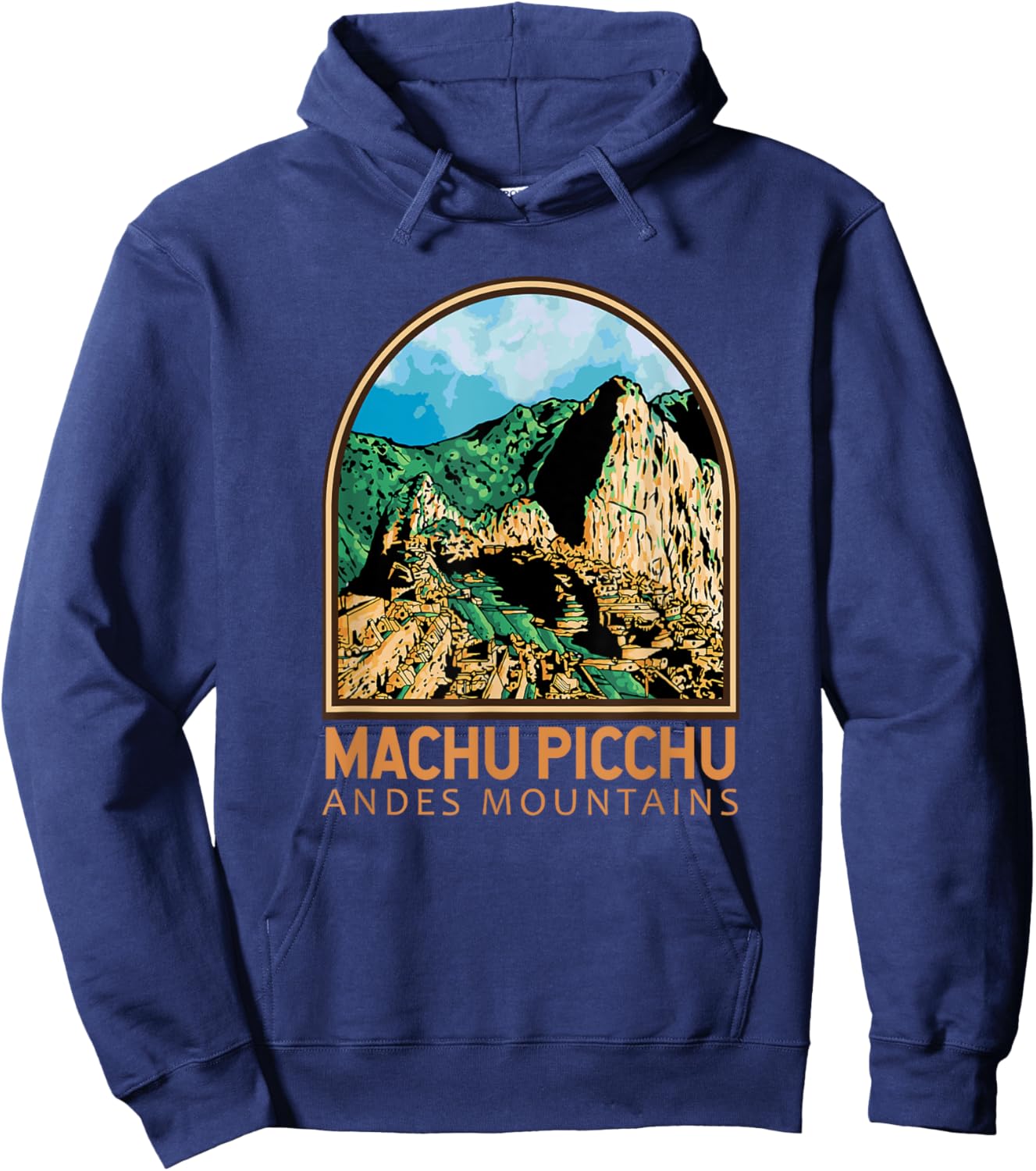 Machu Picchu Peru Landmark Emblem Vintage Hoodie - Hoodie | Navy