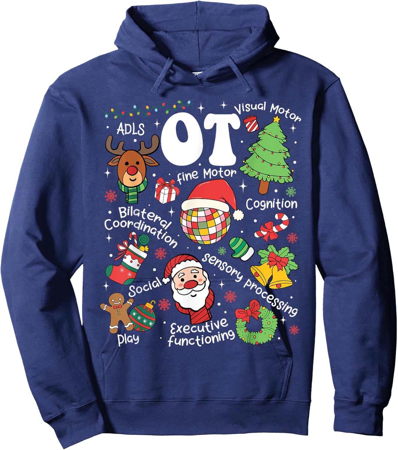 Occupational Therapy Christmas Retro Groovy OT Therapist Hoodie - Hoodie | Navy