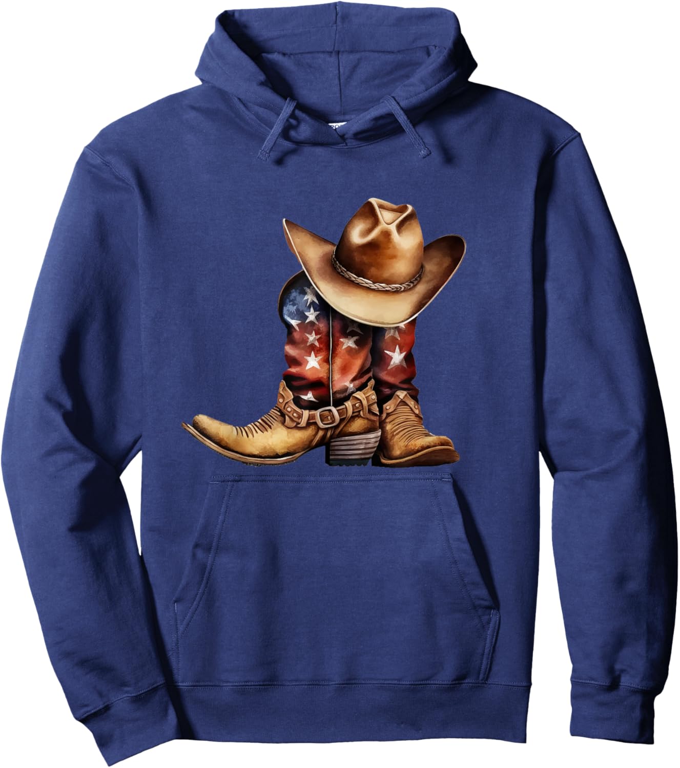 Western Cowboy Boots Patriotic American USA Flag Hoodie - Hoodie | Navy