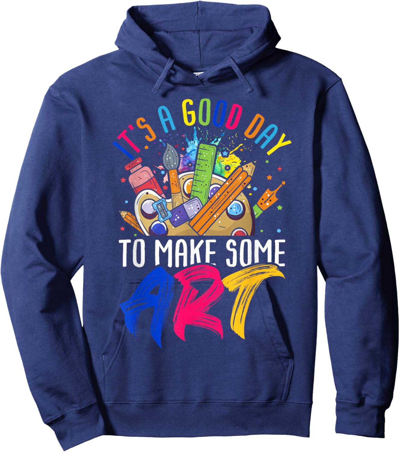 It's A Good Day To Make Art Clothes & Art Teacher Drawing Teacher Black Small Modern Classic Short Sleeve Hoodie - Hoodie | Navy
