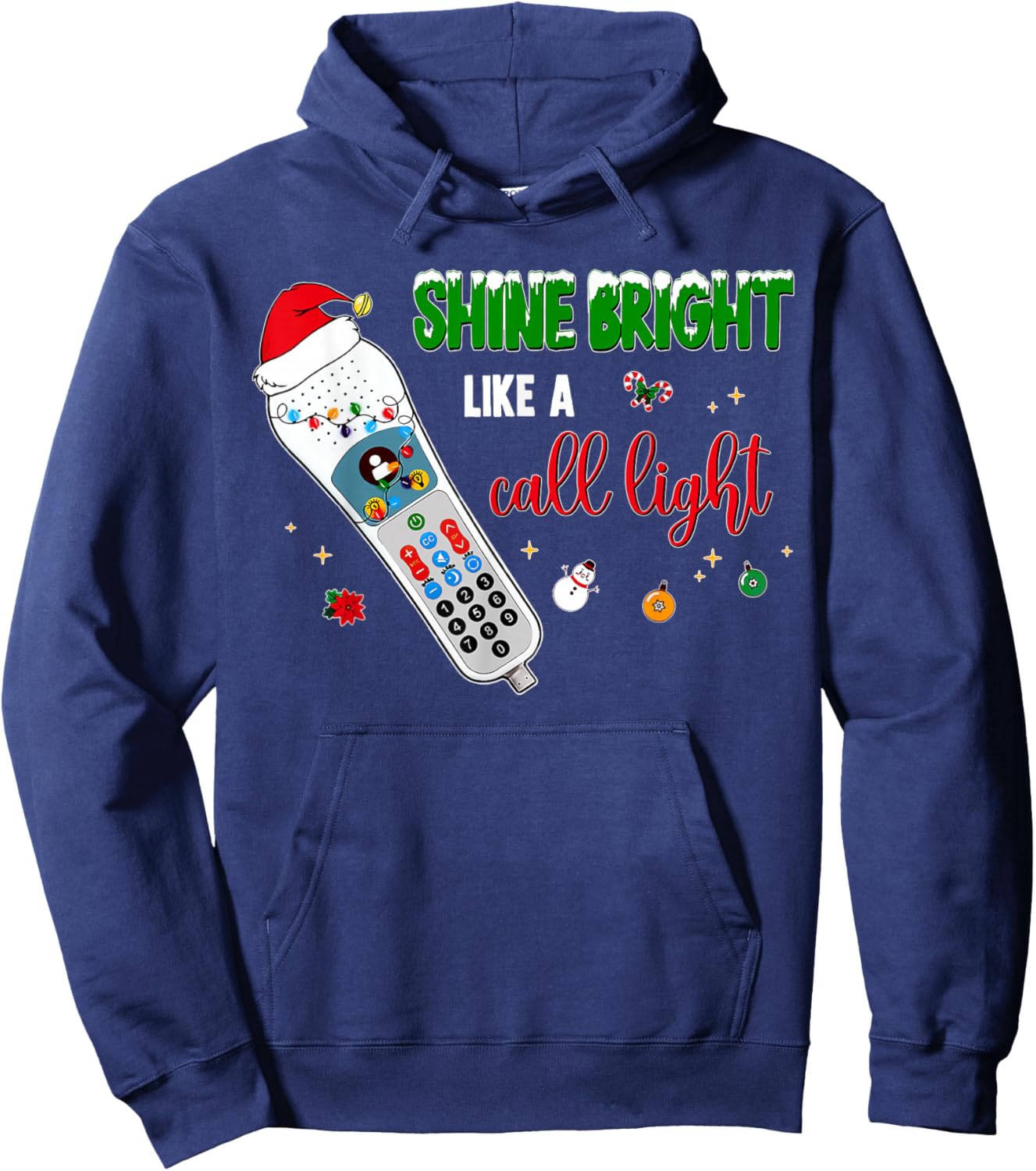 Shine Bright Like A Call Light Nurse Santa Christmas Lights Hoodie - Hoodie | Navy