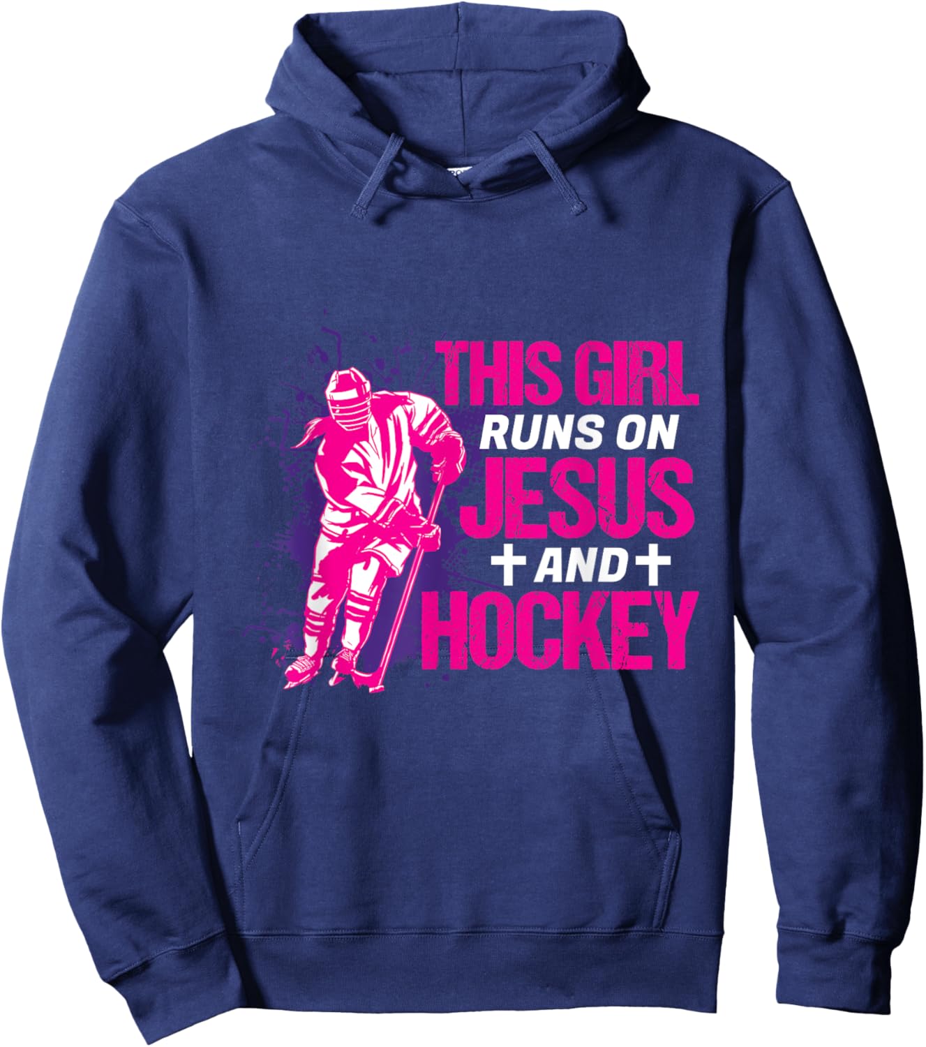 This Girl Runs On Jesus And Hockey I Hockey Player Hoodie - Hoodie | Navy