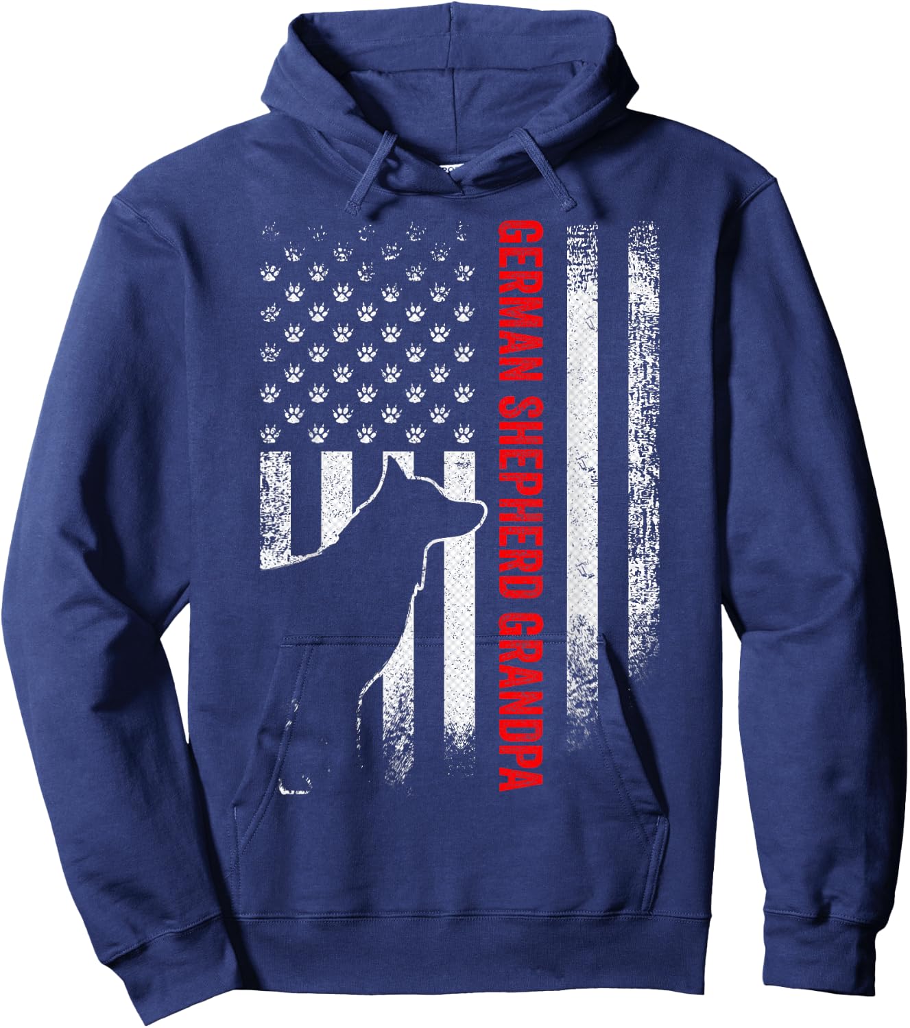 Vintage USA Flag Proud German Shepherd Grandpa Silhouette Hoodie - Hoodie | Navy