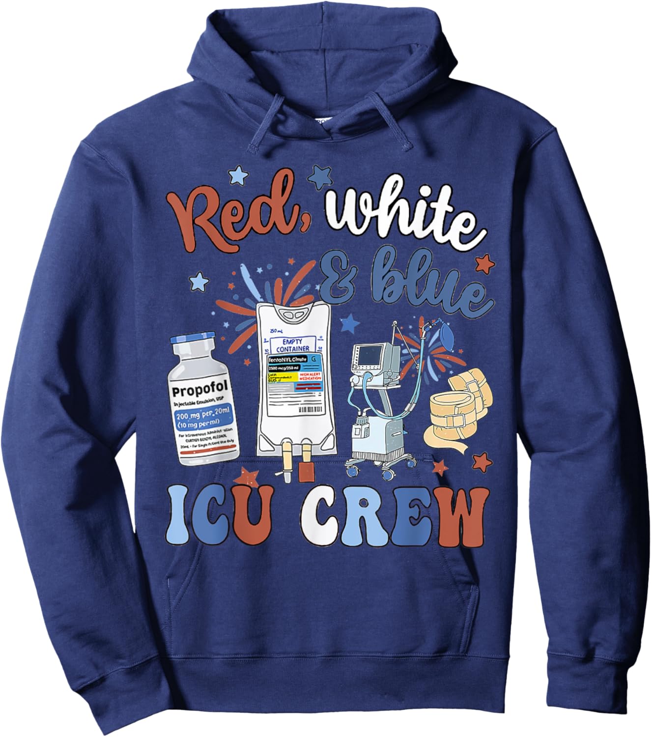 Icu Nurse 4th July Independence Day Red White Blue Icu Crew Hoodie - Hoodie | Navy