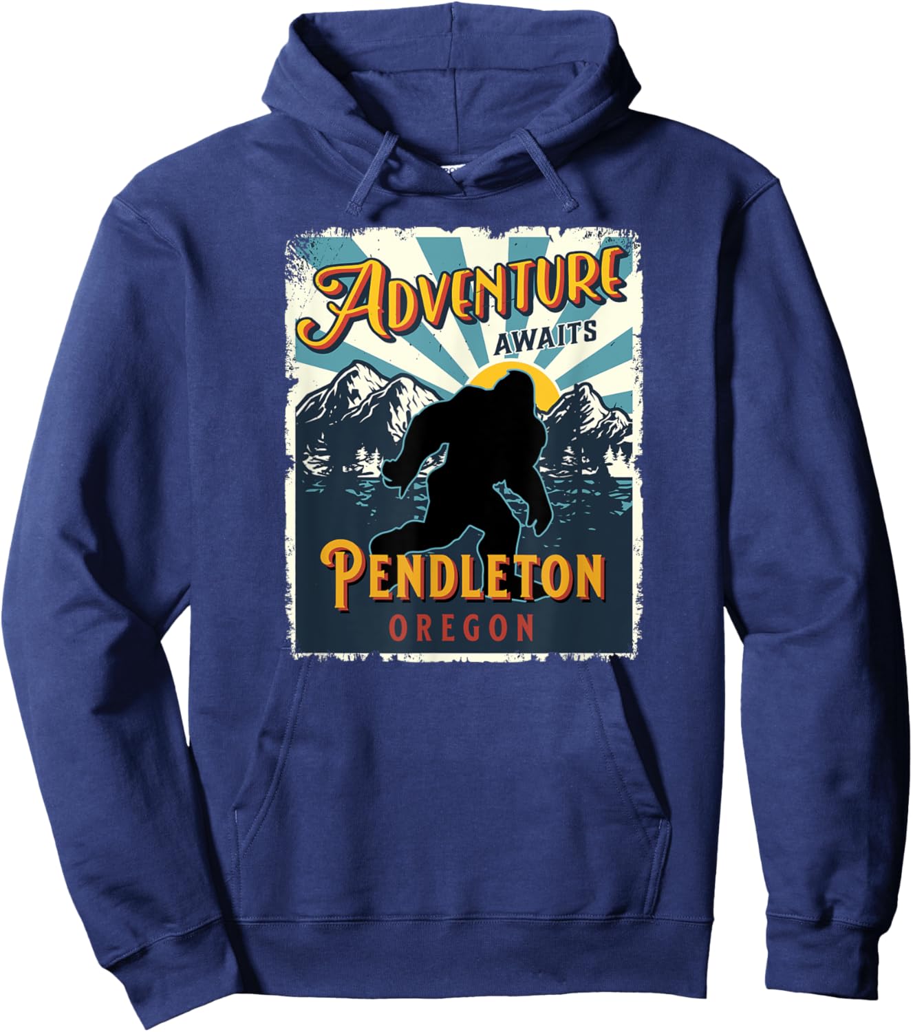 Pendleton Oregon Retro Sasquatch Big Foot Bigfoot Souvenir Hoodie - Hoodie | Navy