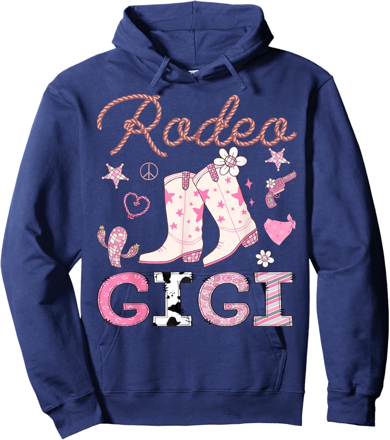 Rodeo Gigi Pink Cowgirl Coquette Boots Birthday Girl Hoodie - Hoodie | Navy