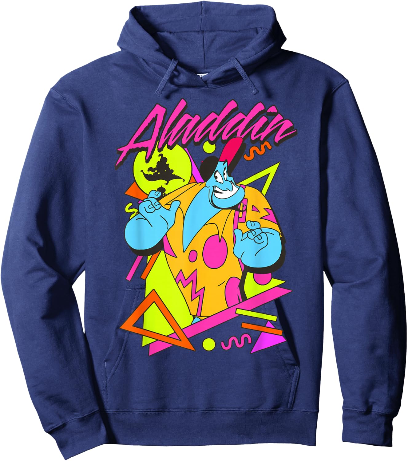 Disney Aladdin Genie 90's Style Retro Vintage Portrait Hoodie - Hoodie | Navy