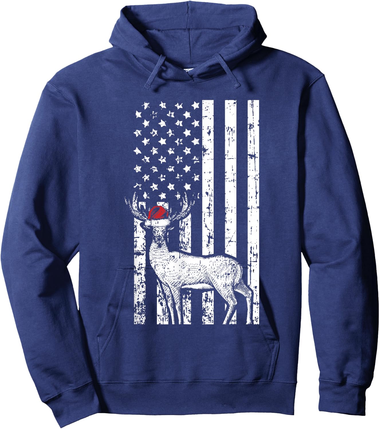 Deer Hunting Elk Santa Hat American Flag Christmas Gifts Kids Men Hoodie - Hoodie | Navy