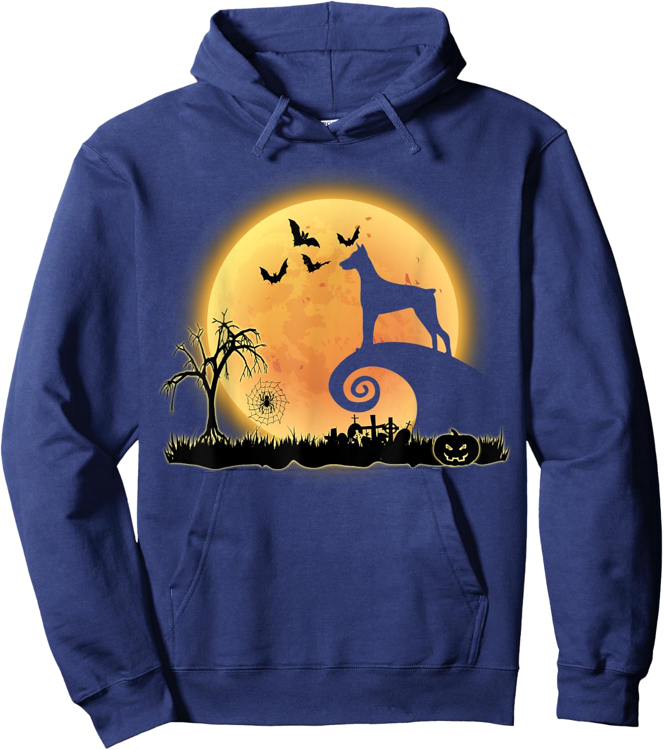 Doberman Dog And Moon Funny Scary Halloween Costume Hoodie - Hoodie | Navy
