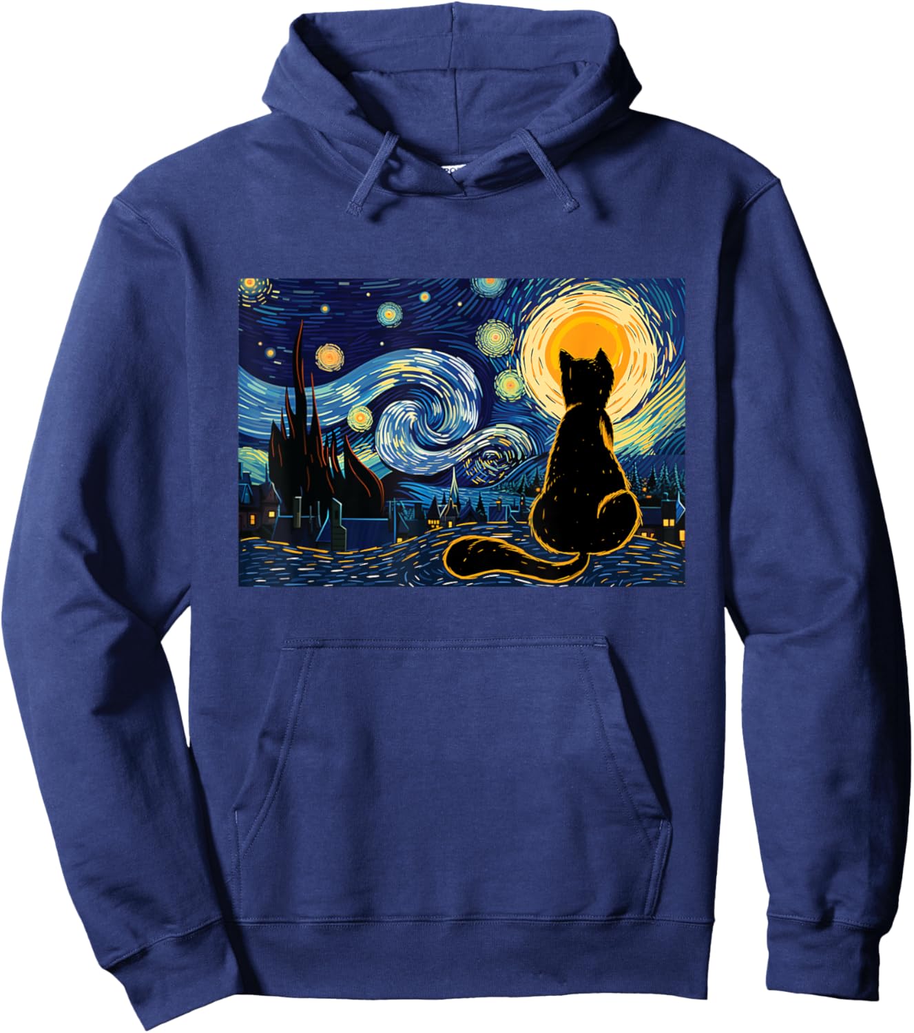Cat Lookig At Starry Night - Cat Lover Kitten Owner Kitty Men Women Girls Kids Hoodie - Hoodie | Navy