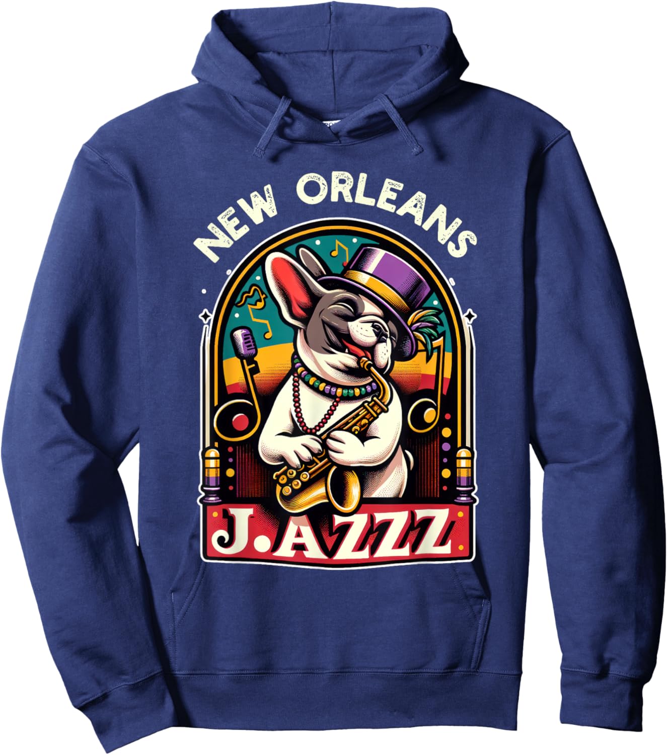 French Bulldog Owners with Mardi Gras Dog Jazz Music Lovers Women Kids Hoodie - Hoodie | Navy