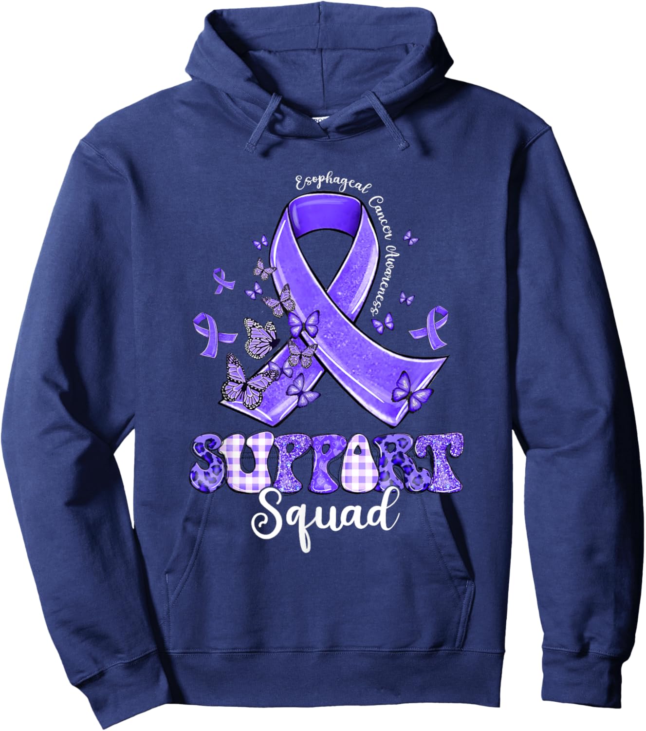 Support Squad Periwinkle Ribbon Butterfly Esophageal Cancer Hoodie - Hoodie | Navy