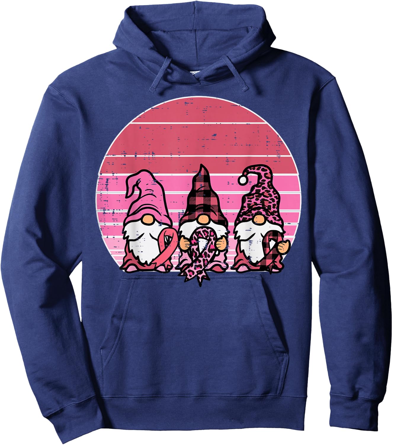 Pink Gnomes Support Retro Breast Cancer Awareness Women Hoodie - Hoodie | Navy