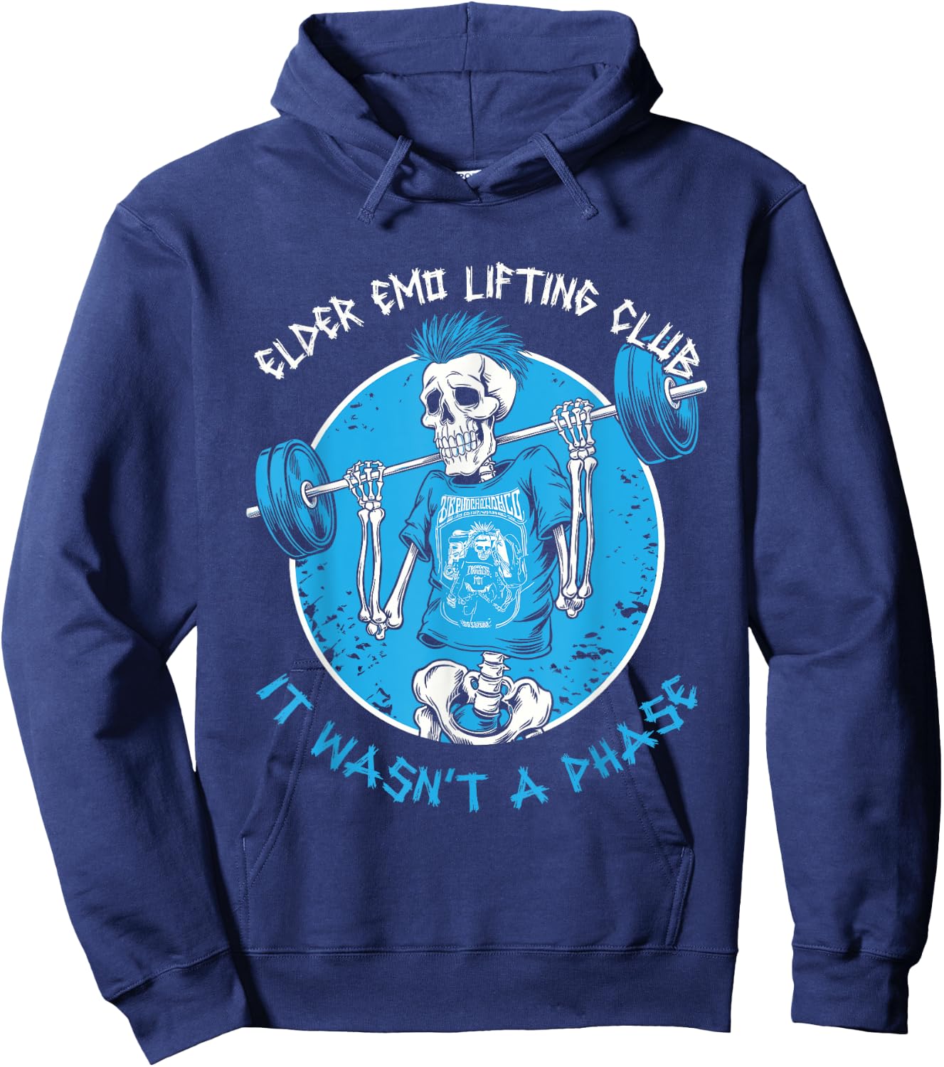 Elder Emo Lifting Club -Adults Black Short Sleeve Classic Modern Cartoon Hoodie - Hoodie | Navy
