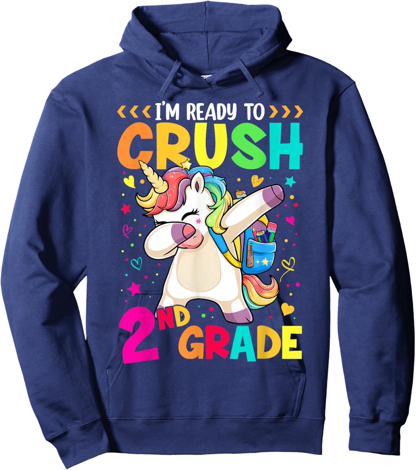 Crush 2nd Grade Dabbing Unicorn Back to School Girls Kids Hoodie - Hoodie | Navy