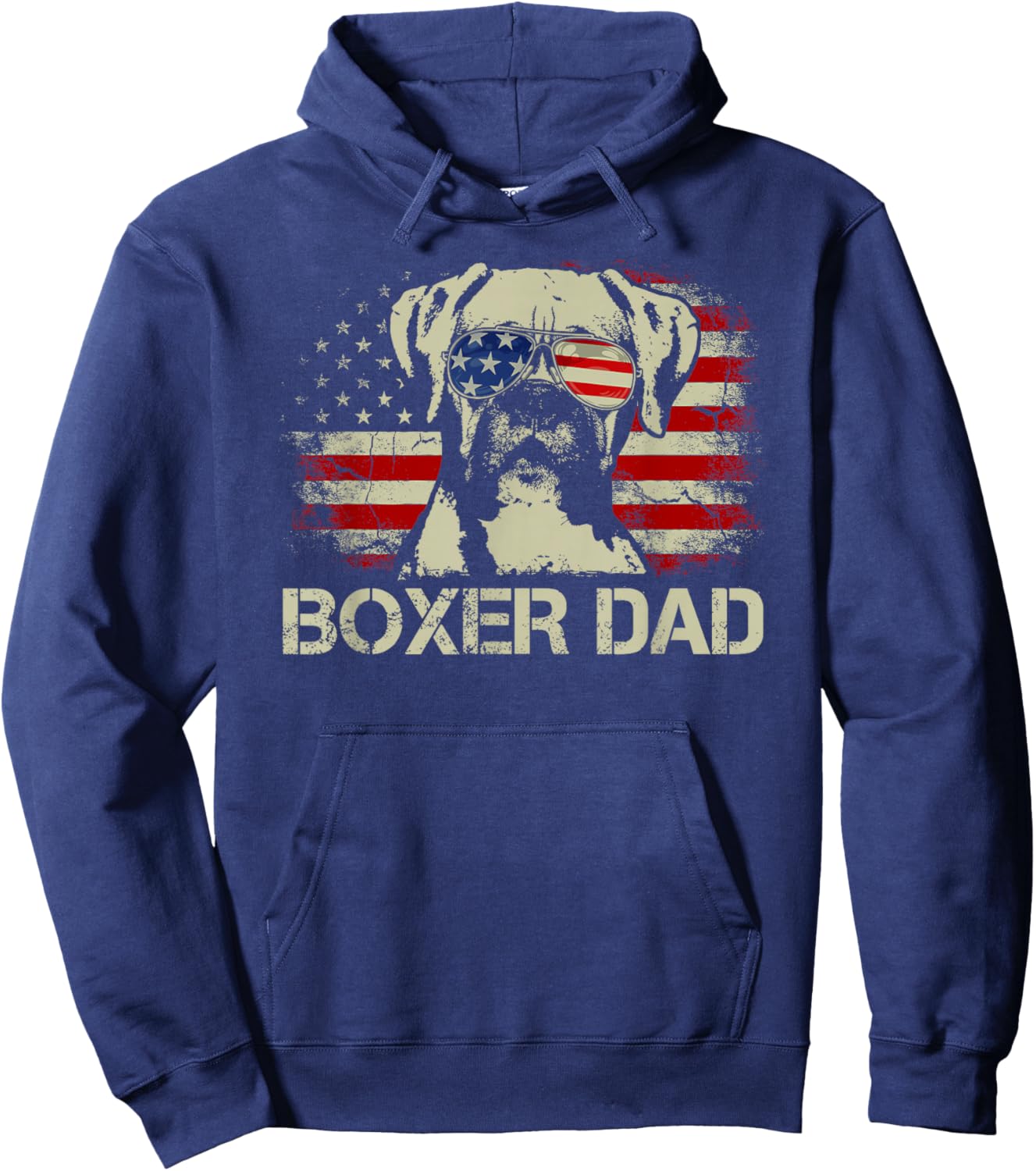 Best Boxer Dad Ever Funny Dog Dad American Flag Vintage Gift Hoodie - Hoodie | Navy