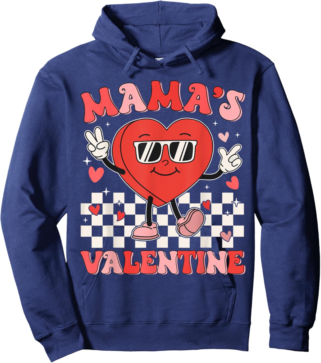 Retro Groovy Mama is My Valentine Cute Heart Boys Girls Kids Hoodie - Hoodie | Navy